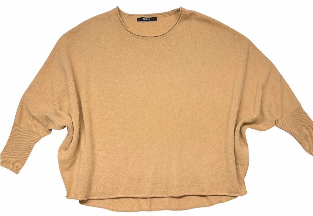 Quince 100% Cashmere Sweater Womens Tan Oversized Dolman Sleeve Crewneck
